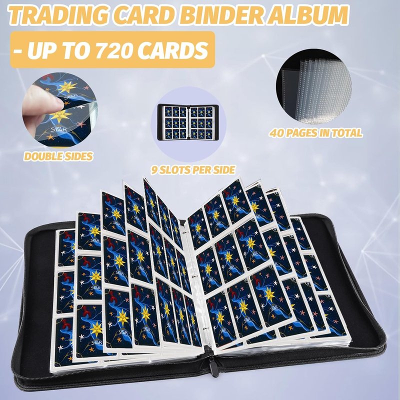 Premium Card Binder for MTG & Trading Cards - 720 Double-Sided Pocket Collector Album | Black Purple