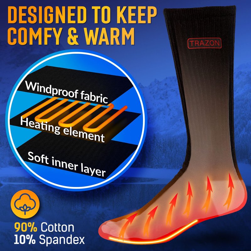 Heated Socks for Men and Women Rechargeable - Electric Battery Thermal Hunting Fishing Camping Skiing Cycling Running Washable Ergonomical with 4 Temp Modes 5V 5000mA Medium