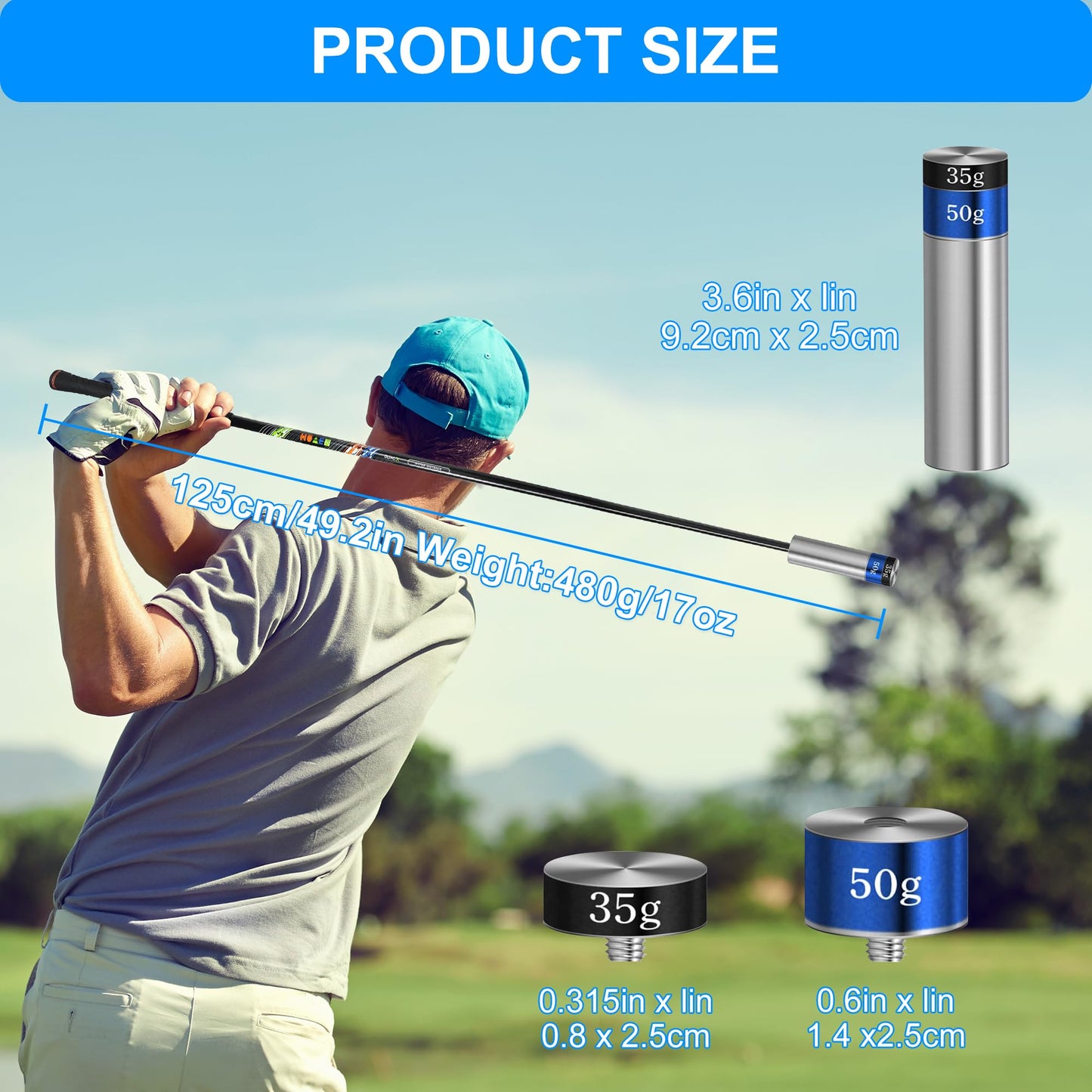Asyxstar Golf Swing Trainer Golf Training Aid for Strength & Swing Speed, Golf Warm-up Stick for Tempo & Flexibility Training, Golf Training Club, with 3 Weights Adjustable Golf Swing Trainer