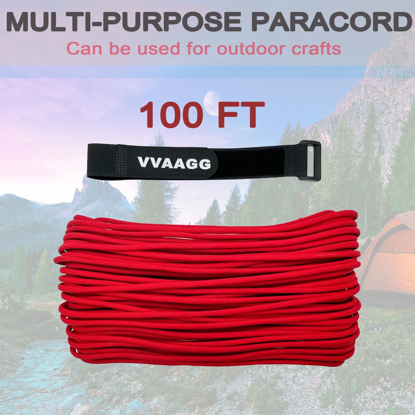 VVAAGG 550 Paracord Rope 100FT, 4mm Thin Tent Rope 550 Parachute Cord, Strong Long Nylon Rope, Outdoor Gear Camping Rope