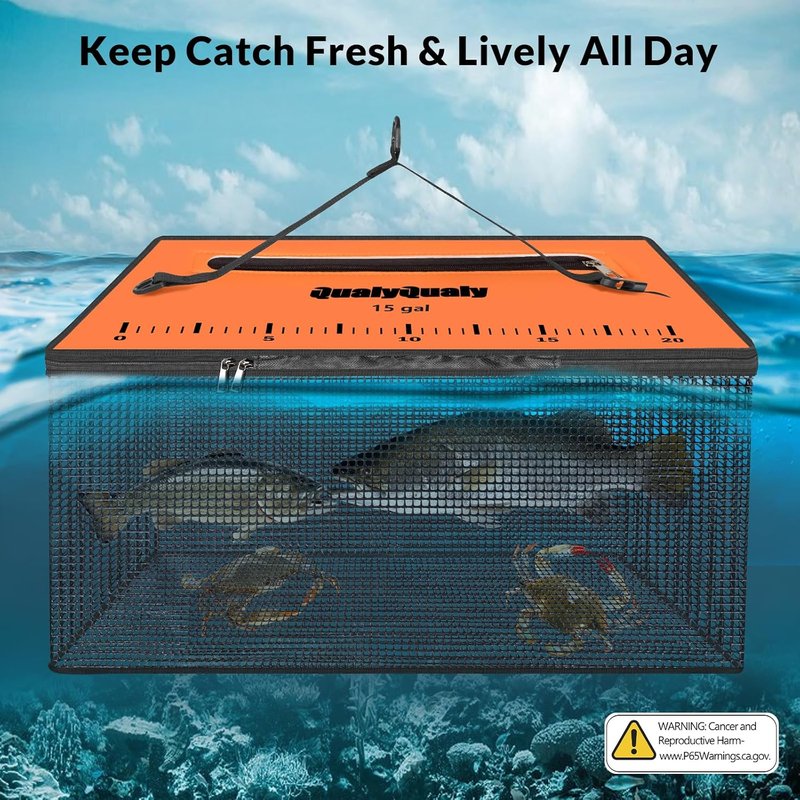 Floating Fish Basket - Portable Collapsible Minnow Bucket for Live Bait | 10/15 Gallon Storage Cage
