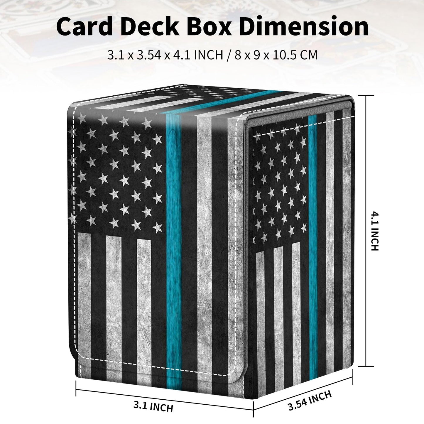 Qindaiwen Card Deck Box for Trading Cards, MTG Deck Box Fits 100+ Single Sleeved Cards, PU Leather Strong Magnet Card Deck Case Holder for Magic Commander TCG CCG, American Flag 02