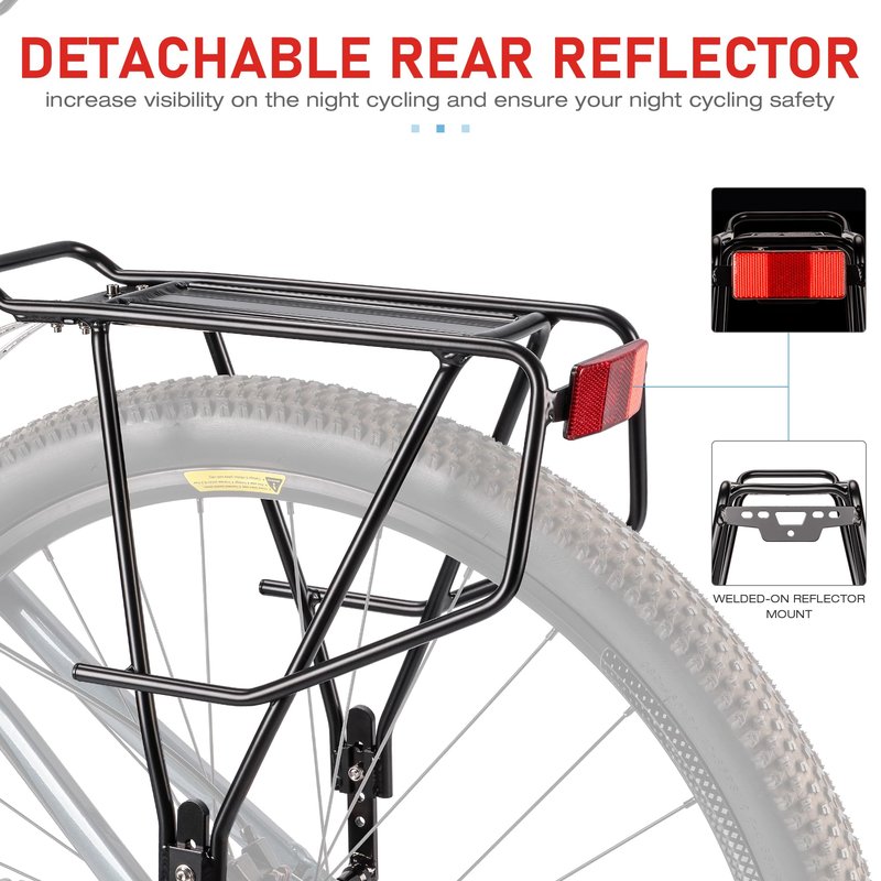 Rear Bike Rack - Bike Cargo Rack for Disc Brake/Non-Disc Brake Mount - Large Capacity Bicycle Pannier Rack, Height Adjustable for 26"-29" Frames (Width)