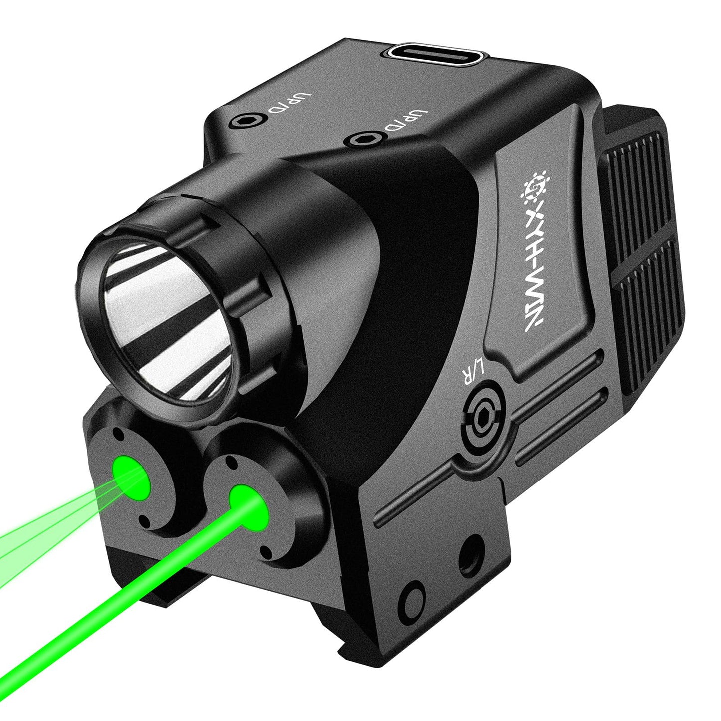 XYH-Win 600 Lumens Weapon Tactical Light Green/Green Circle Laser Sight Combo, Pistol Light with Strobe/Constant Function, Dual-Color Laser Sight,USBC Rechargeable,Fits Standard Picatinny Rails
