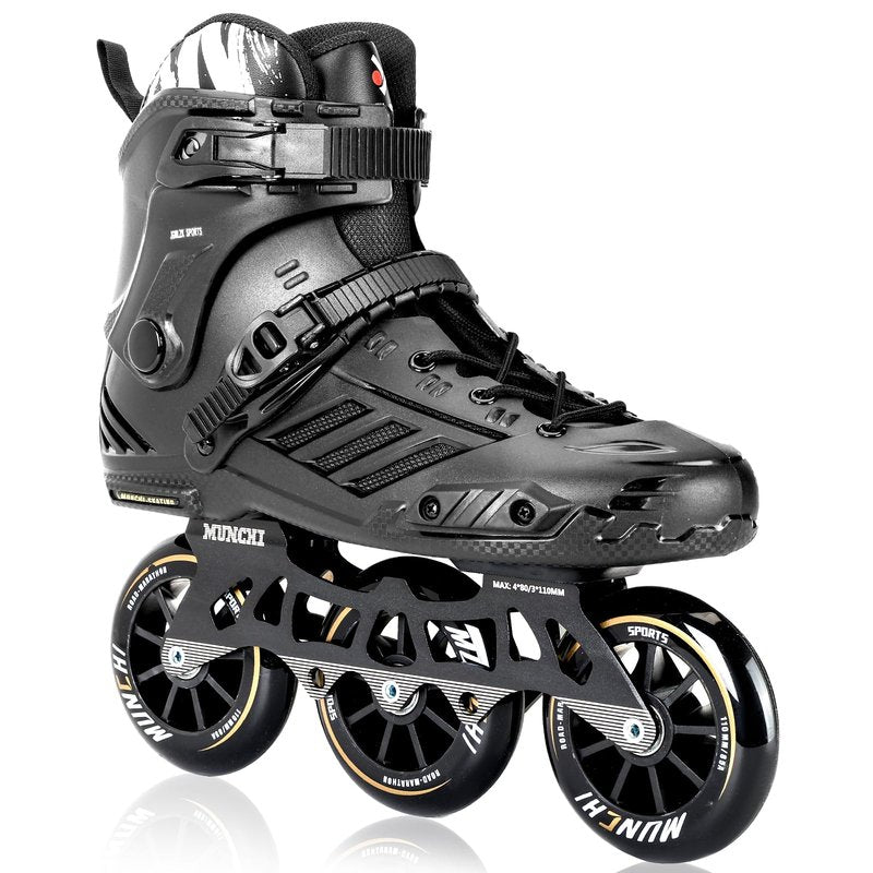 3 Wheels Fitness Inline Speed Skates for Unisex，110mm Roller Skates Blades (Black, Men 10/Women 11 45)