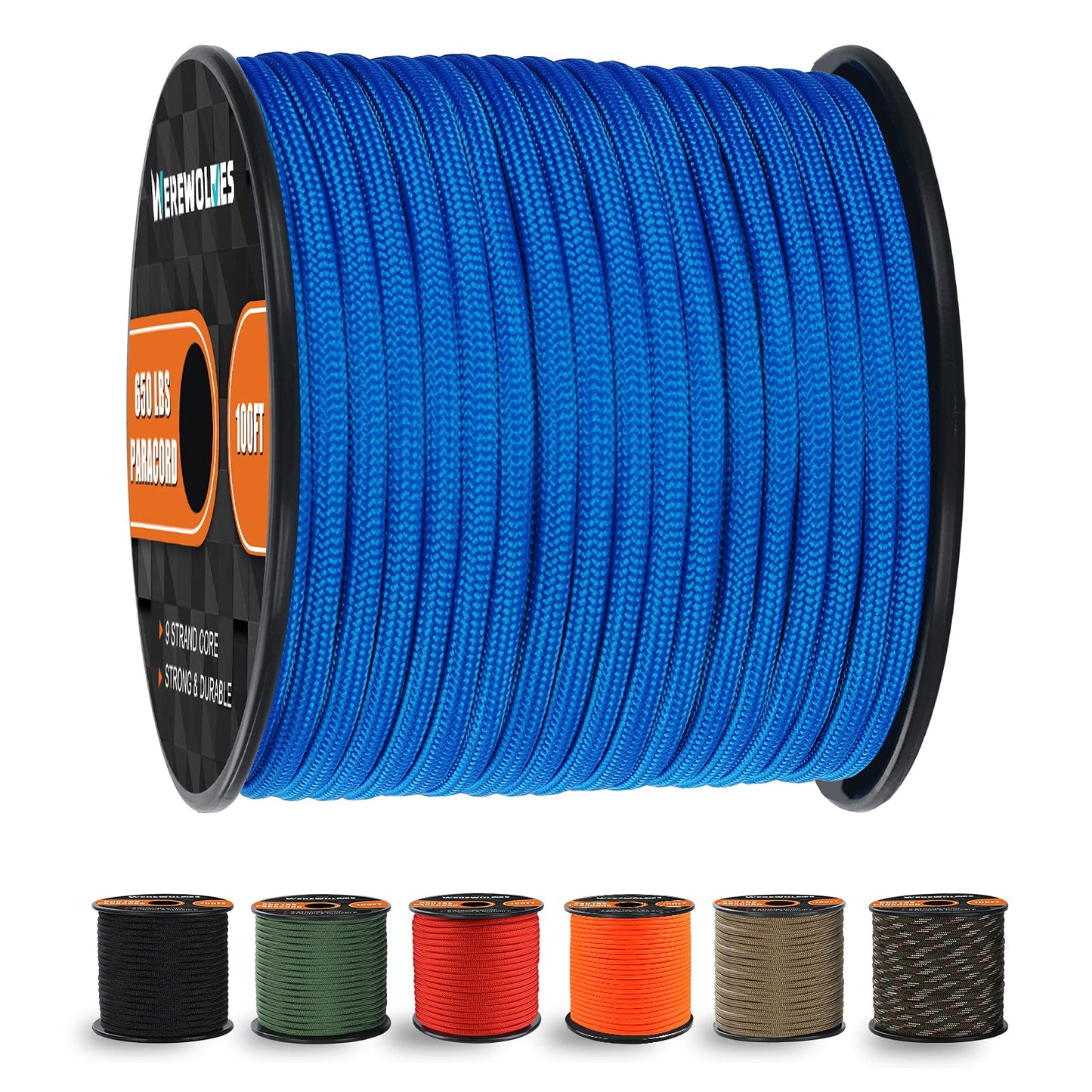WEREWOLVES 650lb Paracord/Parachute Cord, 9 Strand Paracord Rope