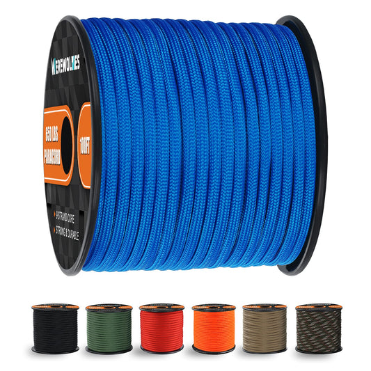 650lb Paracord/Parachute Cord - 9 Strand Paracord Rope - 100', 200' Spools of Parachute Cord, Type III Paracord for Camping, Hiking and Survival (Blue, 100 Feet)