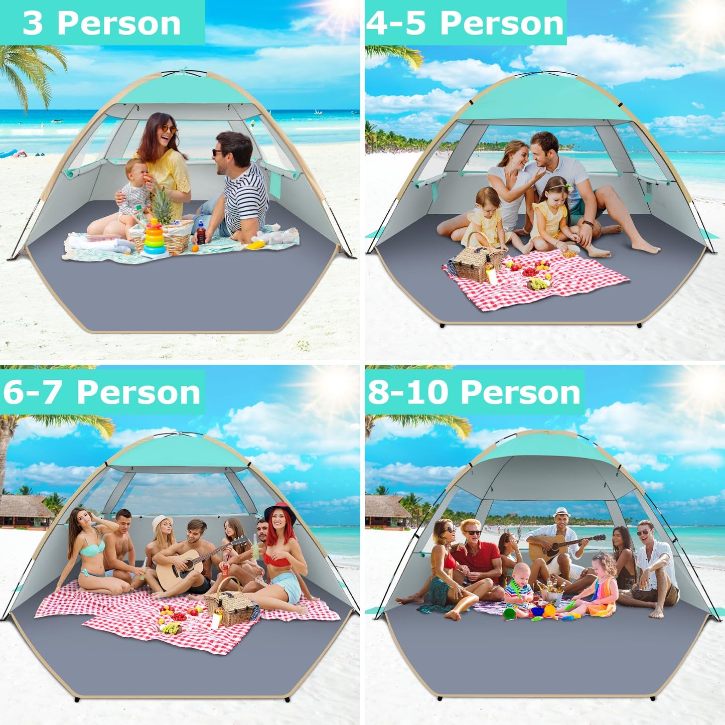 Gorich Beach Tent Sun Shelter for 3/4-5/6-7/8-10 Person with UPF 50＋ UV Protection, Lightweight & Easy Setup Beach Shade Canopy, Portable Beach Shade Tent Beach Cabana