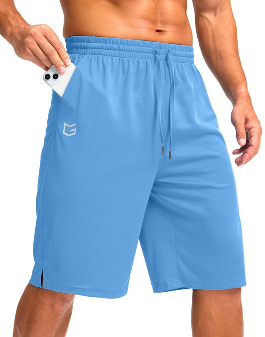 G Gradual Men's Athletic Shorts with Pockets 9" / 11" Long Basketball Shorts Lightweight Quick Dry Gym Workout Shorts for Men(Sky Blue,XXXL)