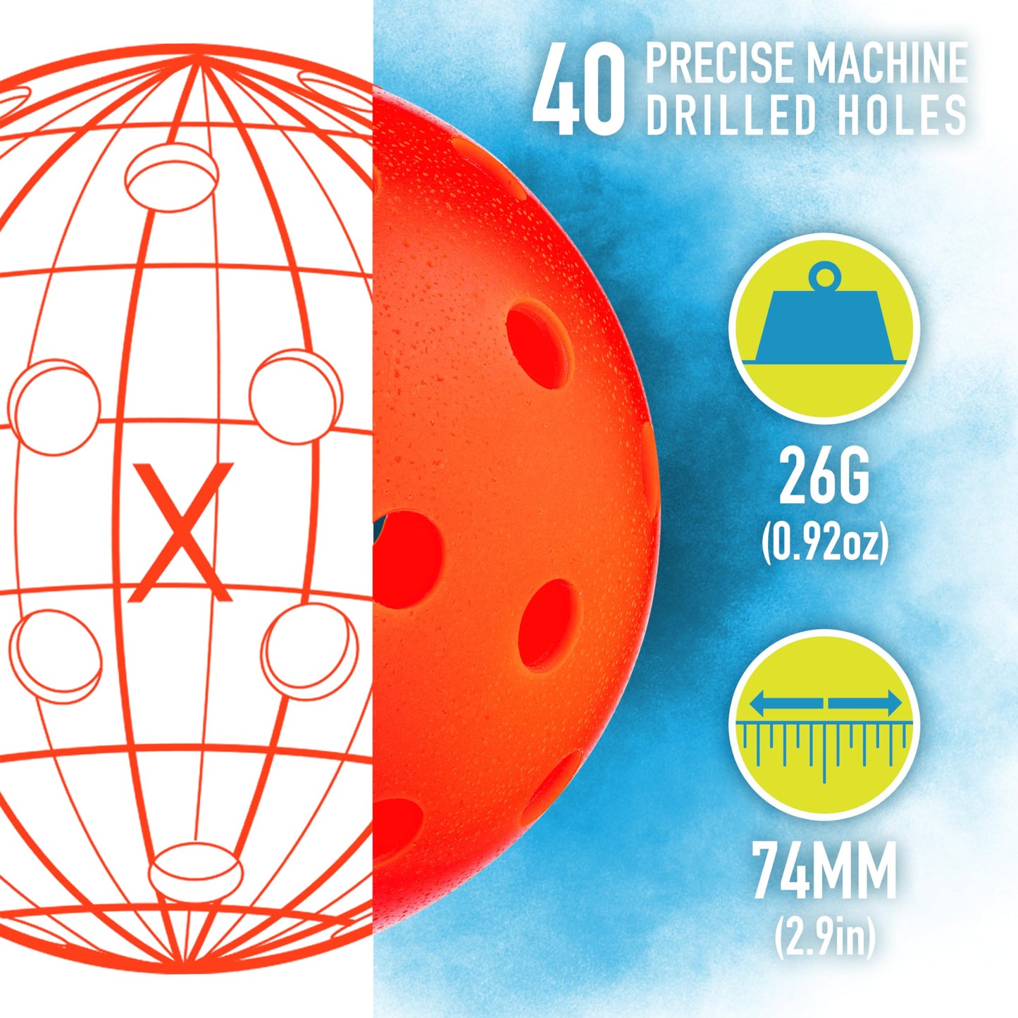 Franklin Sports X-40 Pickleballs - Official Ball of USA Pickleball, APP Tour, US Open - Suitable for Outdoor Courts - Regulation Size, Tournament Grade - Ember (Pack of 36)
