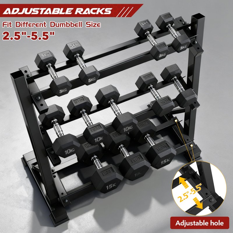 Zlinke 3-Tier Dumbbell Rack Multilevel Weight Storage Organizer for Home Gym, Weight Rack for Dumbbells, Kettlebells, 1100LBS (Rack Only)