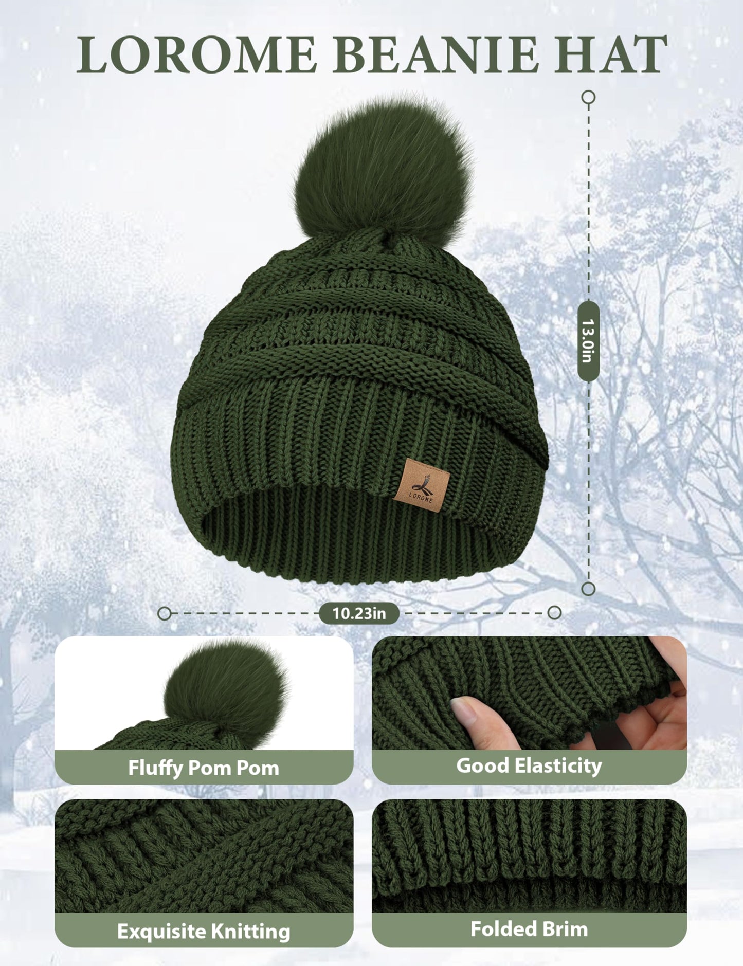 4 PCS White Variegated Winter Accessories for Women, Knit Beanie with Pom Poms Scarf Touch Screen Golves and Ear Warmer