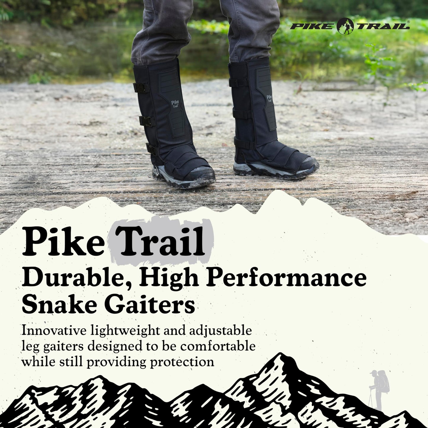 Pike Trail Snake Gaiters Leg Guards - Waterproof, Durable - Adjustable Size for Men & Women - Protection from Snake Bites - Hiking Essentials Ideal for Trekking, Hunting & Fishing - Black - 1 Pair