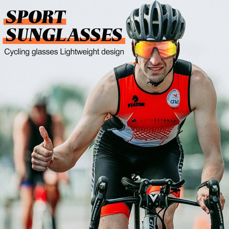 COSMOING Sport Sunglasses for Men Women, Lightweight Cycling Sun Glasses with UV400 Protection for Cycling Running Fishing Driving
