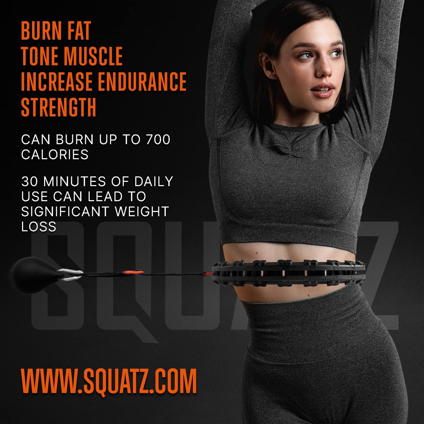 SQUATZ Weighted Smart Hula Hoop - Exercise Hoop with 5 Resistance Bands, 2 Sets of Silent Bearings and Digital Fitness Program, Use for Lower and Upper Body Exercises, Great for Every Body Shape