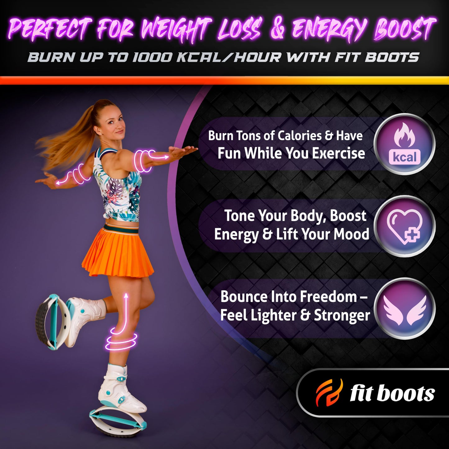 FIT BOOTS for Women Exercise - Premium Moon Shoes for Jumping, Kangaroo Shoes for Training, Cardio & Fun, Joint-Friendly, Rebounder Jumps Boots for Adults & Kids, Bouncy Workout (Women-White)
