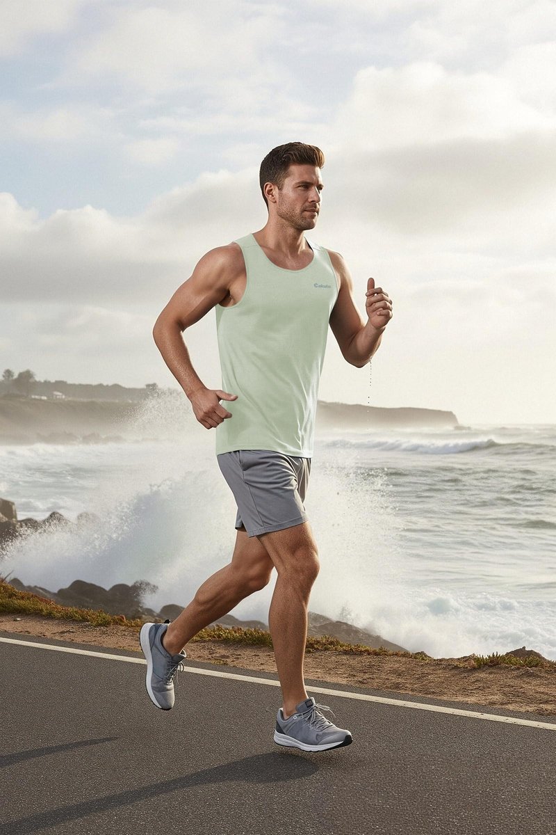 Cakulo Mens Tank Tops Big and Tall Swim Shirts Running Quick Dry Workout Sleeveless Summer Pack Grey/Neon Orange/Green 2XL