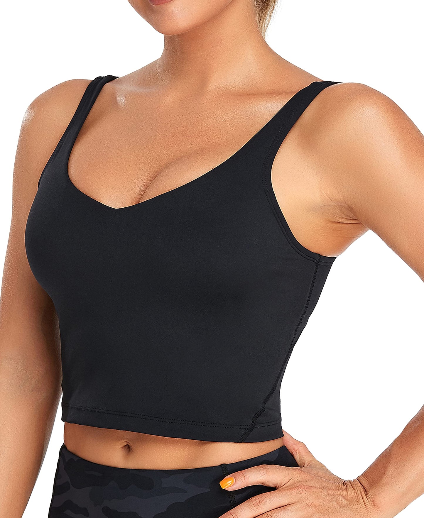 Oalka Sports Bra Womens Longline Padded Crop Tank Yoga Bras Workout Fitness Top Heart Black M