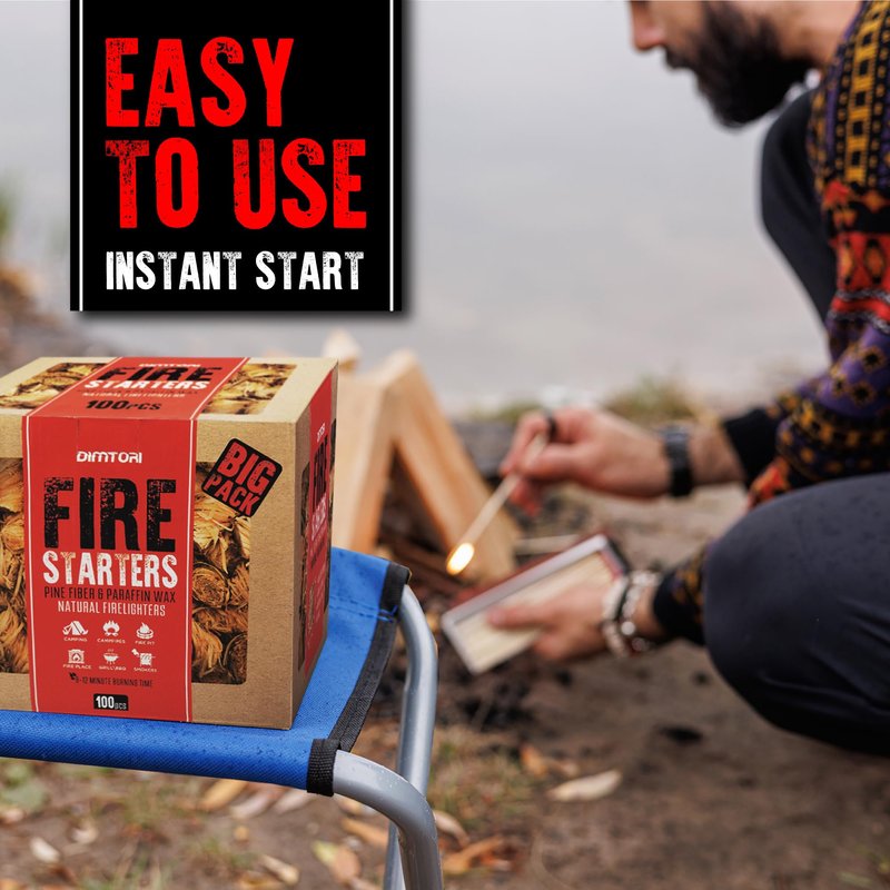 DIMTORI 100 pcs Fire Starter - Natural Fire Starters for Campfires, Fire Pit, Pizza Oven, Fireplace, Smoker, BBQ, Pellet Stove & Wood - Fire Starters for Grill, Charcoal Starter
