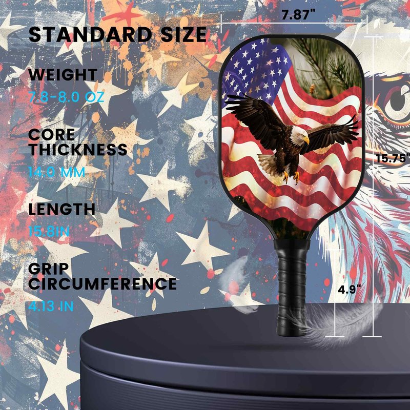 Cozaline Carbon Fiber Pickleball Paddles with Cushion Comfort Pickleball Paddle Grip, Lightweight Paddles with Flag&Eagle Pattern, Stylish Design for Men,Women,Kids,Adults
