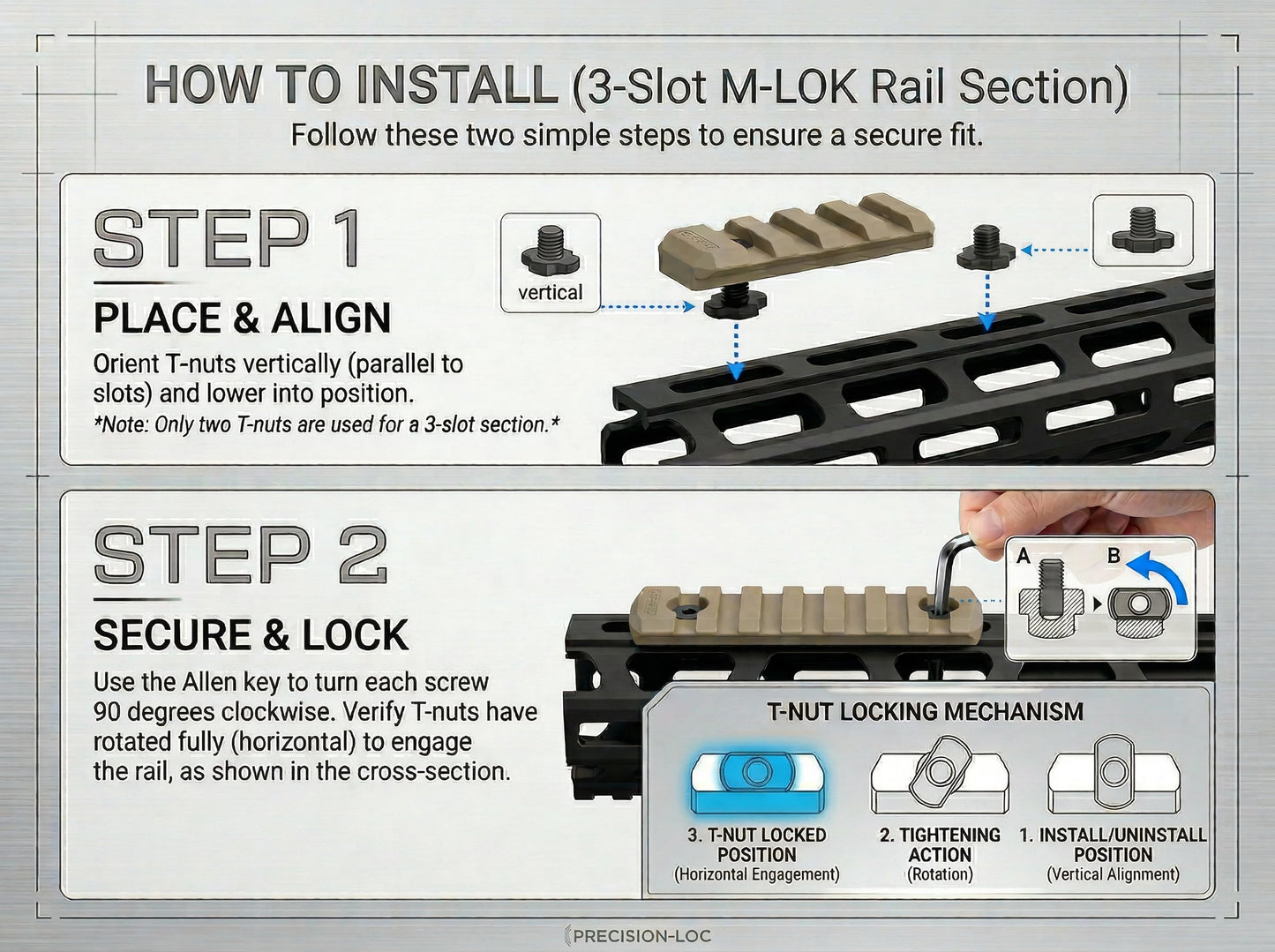 Gotical 3 Slot Rail DE Color Aluminium Three Slot Rail Picatinny Rail Set of 2 Pieces, Compatible with MLOK Devices (D-Earth)