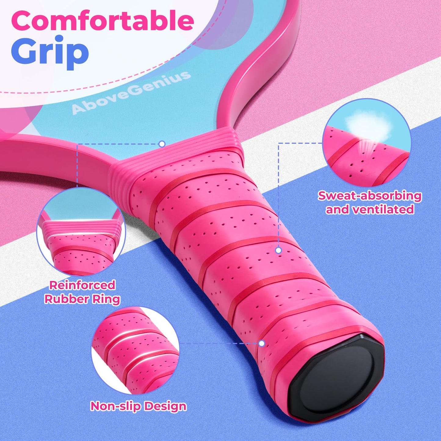 AboveGenius Pink Pickleball Paddles Set of 2,USAPA Standard Fiberglass Pickle ball Set with 2 Cute Lightweight Pickleball Rackets,2 Indoor&2 Outdoor Balls,1 Carrying Bag,Sport Gift for Women, Beginner