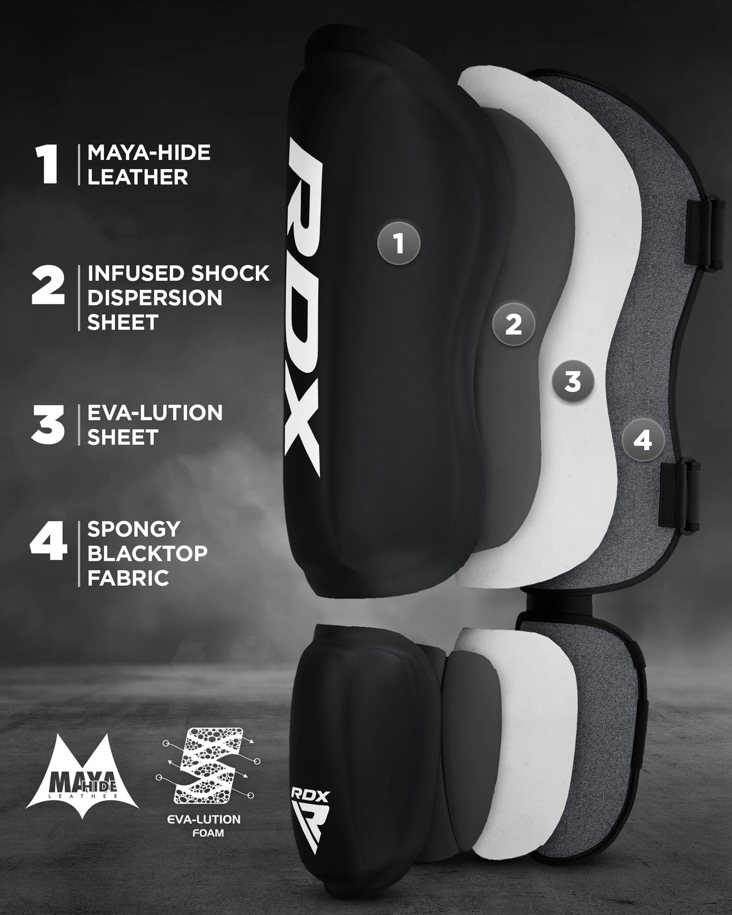 RDX Shin Guards Kickboxing Muay Thai, SATRA SMMAF Approved, Premium Maya Hide Leather, Leg Instep Protection Pads, MMA Martial Arts Kicking Sparring Training Gear, BJJ Karate Boxing Taekwondo, Black