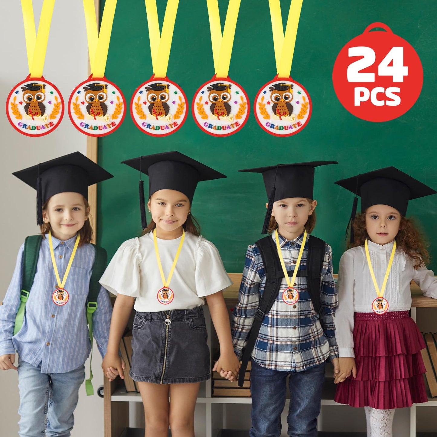 COCHIE Graduation Medals for Kids, 2 Inch Silicone Award Medals Bulk with Lightweight Neck Ribbon, Cute Owl Graduation Medal, Kindergarten Preschool Graduation Gifts (12 Pcs)