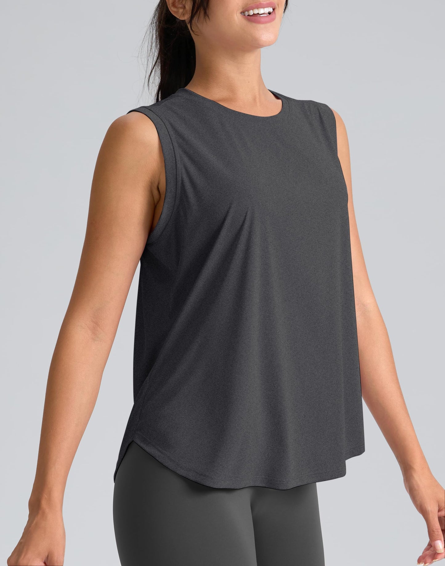 SANTINY Women's Workout Tops Athletic Gym Yoga Tank Tops (Dark Grey_XL)