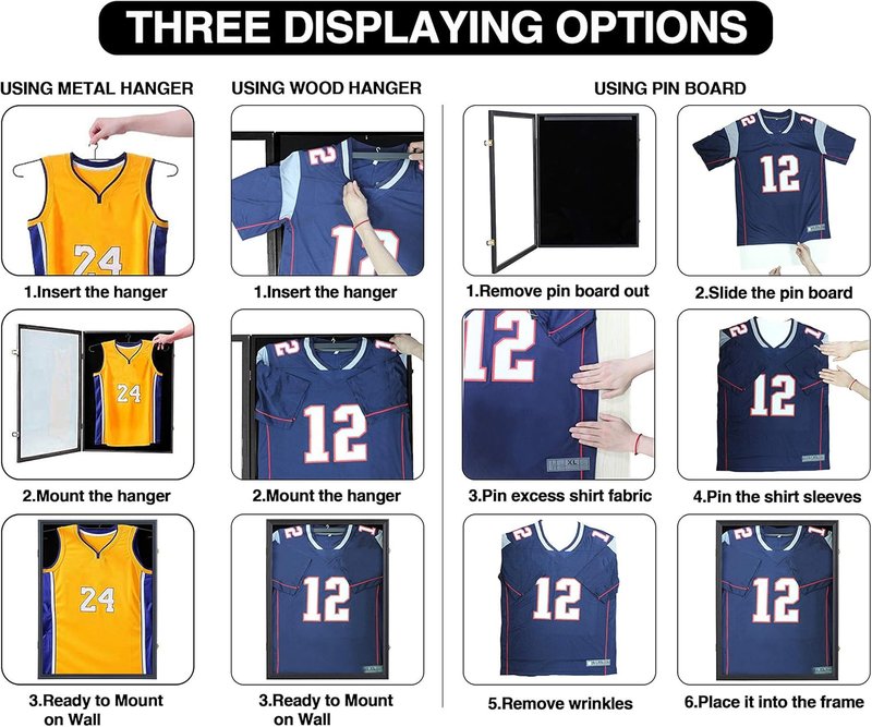 Jersey Display Frame Case - Lockable Sports Shadow Box with UV Protection Acrylic | Large Size for Baseball, Basketball, Football, Soccer, Hockey - Black