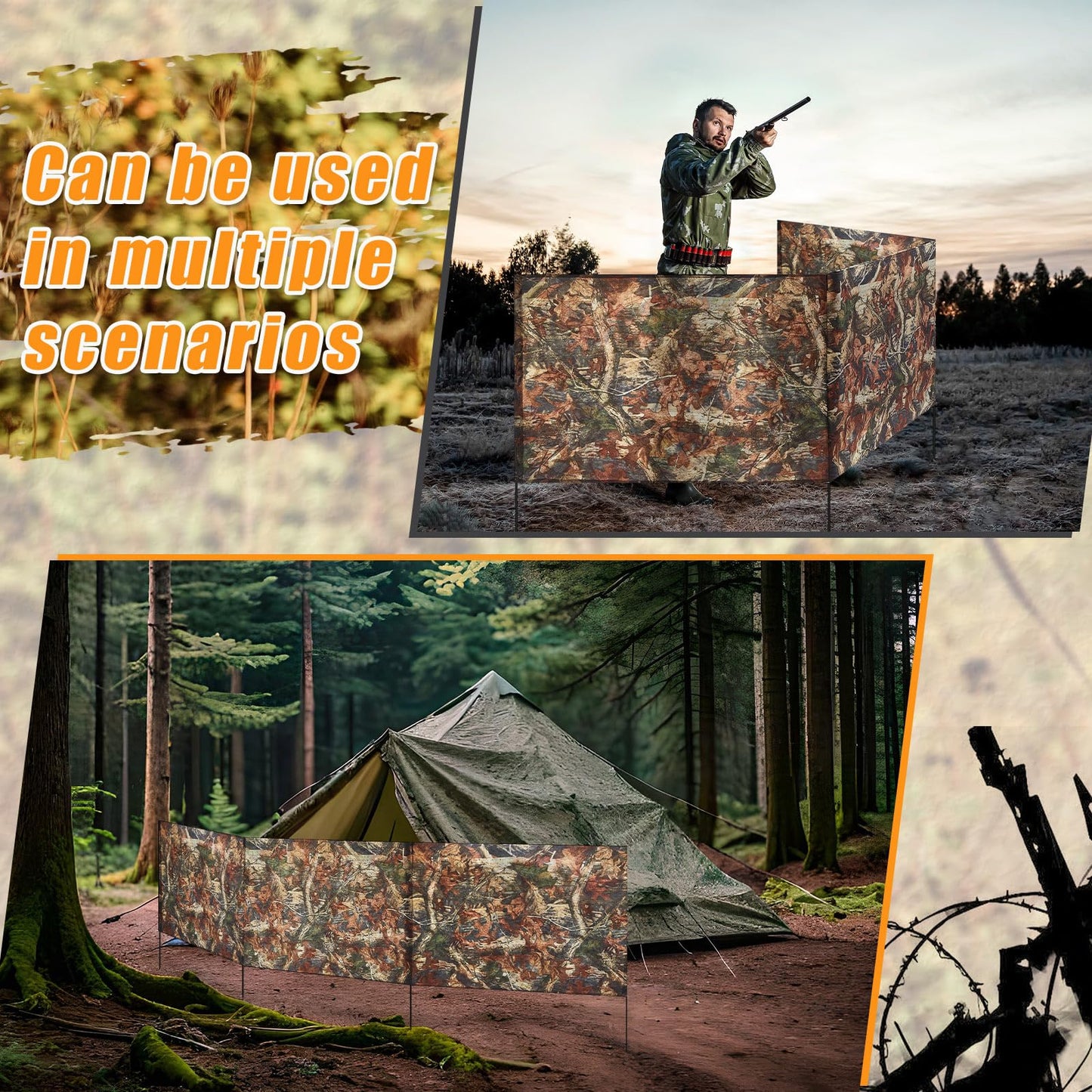 SmoothNovelty 2 Pcs Hunting Blinds Ground Portable Ground Blinds for Turkey Deer Hunting Camouflage 118 Inches x 27.6 Inches 3 Panel with 4 Stakes Easy Set up for Duck Turkey Spring Outdoor Shooting