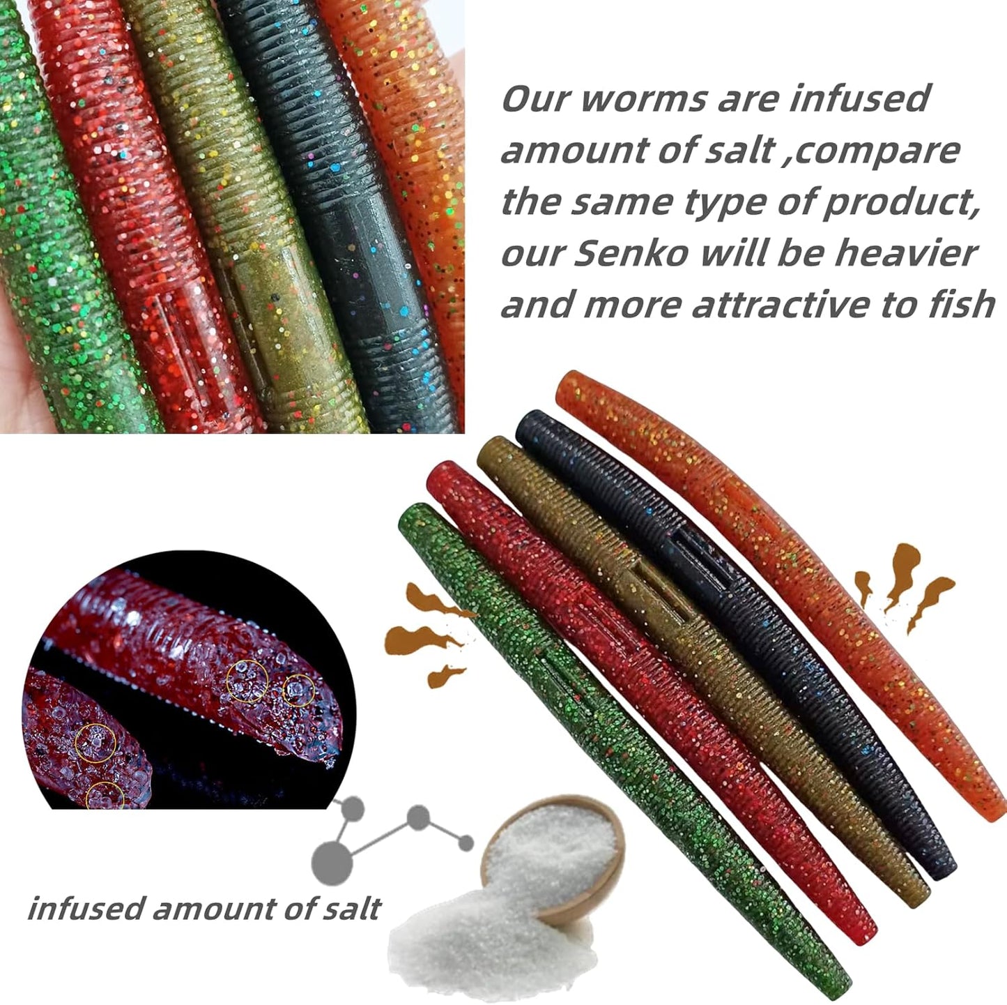 Wacky Worms Fishing Lures - 30 Pcs Soft Plastic Baits for Bass | 5.5" & 4" Mixed Colors