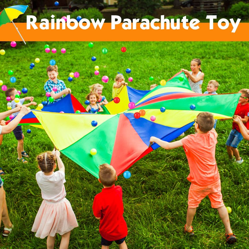 Wettarn Parachute 6/12/16/20/23/30 ft for Kids with Handles and Plastic Balls Rainbow Parachute Toy Tent Game for Kids Cooperative Games and Outdoor Playground Activities(12 ft)