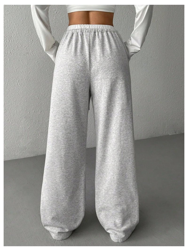 Floerns Girl's Drawstring Waist Track Pants Colorblock Straight Leg Athletic Sweatpants Grey