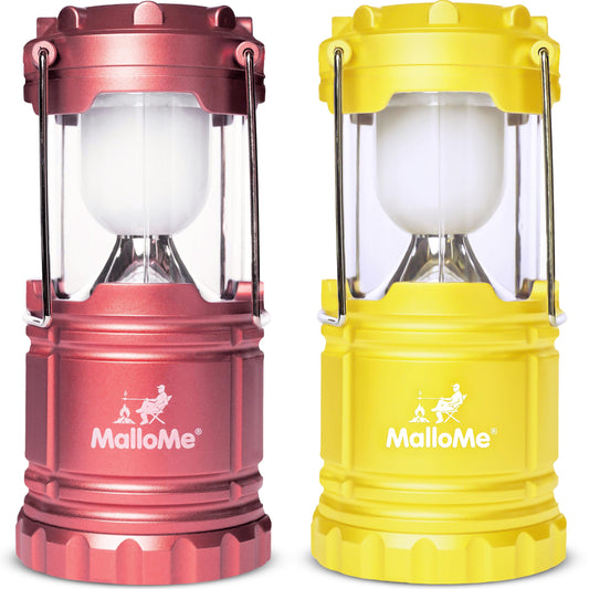 MalloMe Camping Lantern Pink Yellow 2 Pack Lanterns for Power Outages, Camping Lights for Tent Hanging, Camp Light Tent Lamp Emergency Battery Powered LED Lantern (Rechargeable Batteries Not Included)