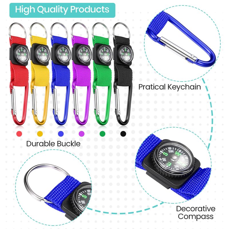 Toodoo 36 Pieces Compass for Kids Bulk 4.3 Inch Metal Mini Compass Keychain Hiking and Survival Adventure Camping Belt Clips Theme Birthday Party Favors for School Outdoor Hiking