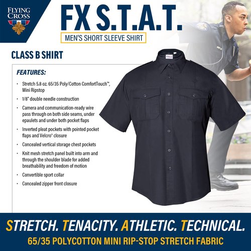 Flying Cross FX STAT Mens Law Enforcement Shirts, Police Uniform, Sheriff, EMT, Fire Department, Paramedic, Public Safety Officer Gear Security Clothing, Class B Short Sleeve, Oxford Grey, Medium