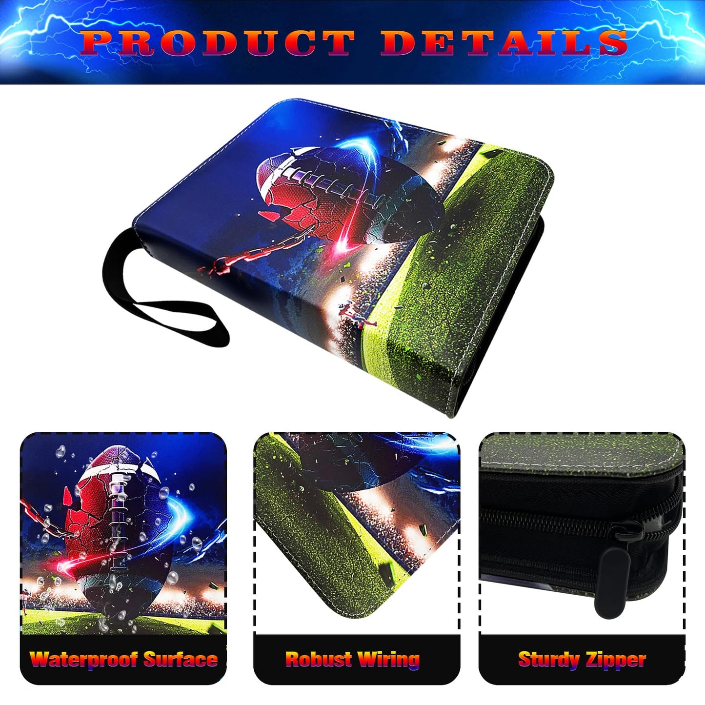400 Cards Football Card Binder, 4-Pocket Card Collections Trading Card Binder 50 Pages Double-Sided Cards Holder with Zipper 3-Ring Card Album for Sports Football Card Sleeves Protectors