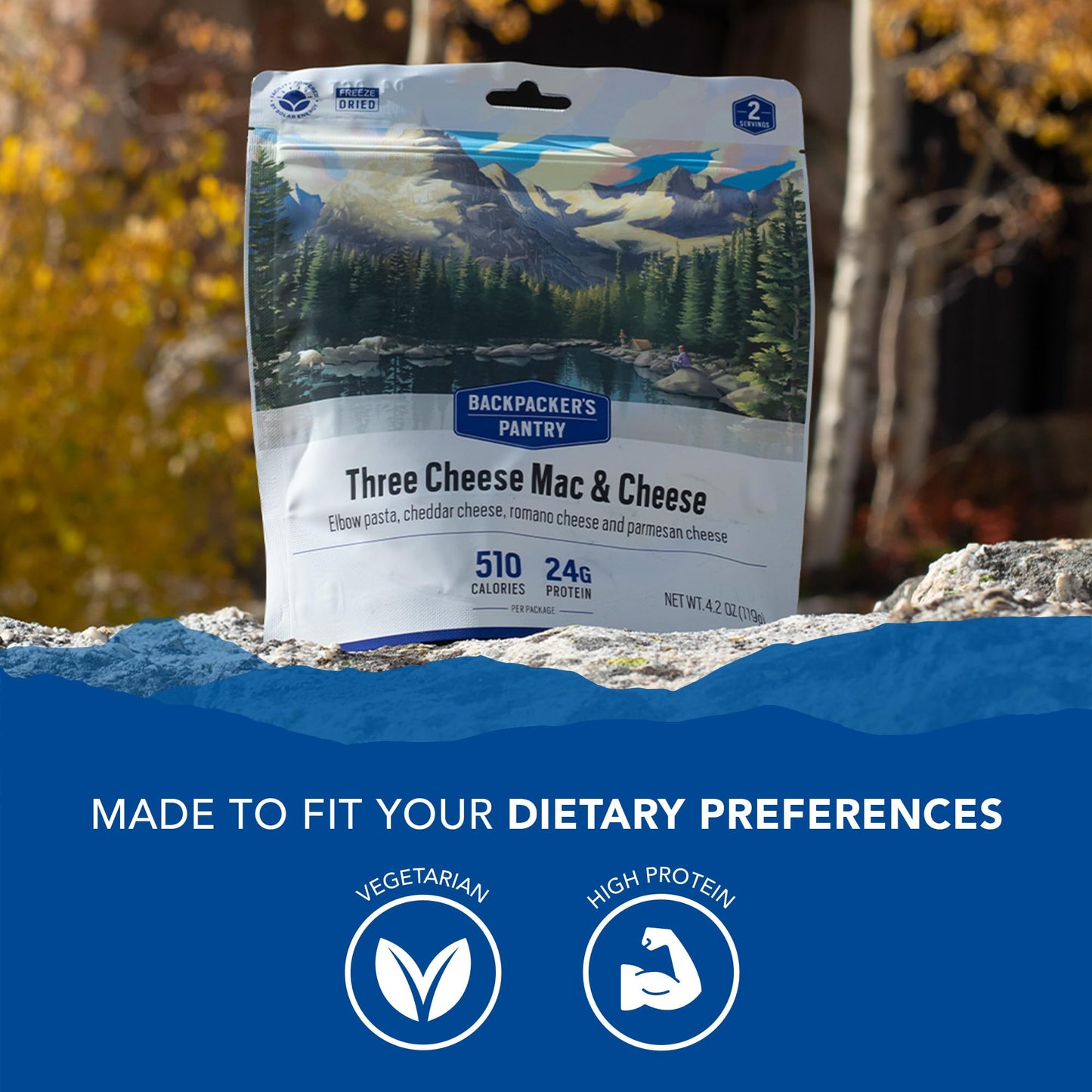 Backpacker's Pantry Three Cheese Mac & Cheese | Freeze Dried Backpacking & Camping Food | Emergency Food | 24 Grams of Protein | Vegetarian | 1 Count