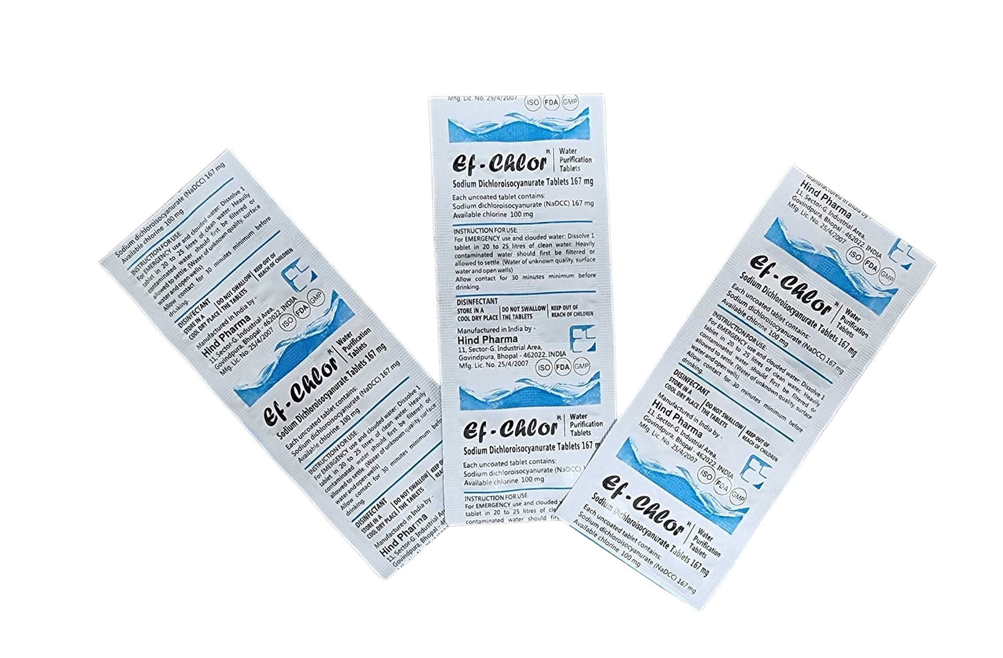 Ef-Chlor Water Purification Tablets/Drops (167 mg - 100 Tablets) - Potable Water Treatment Ideal for Emergencies, Survival, Travel, and Camping, Purifies (5.2-6.6) Gallons Water in 1 Tablet