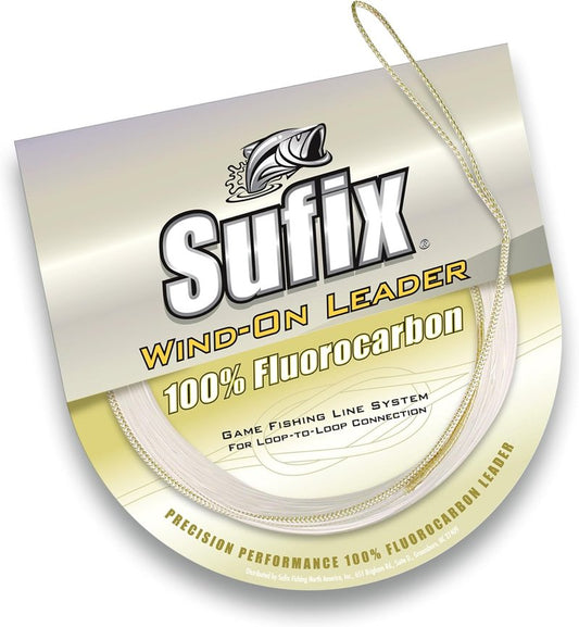 Sufix Wind-On Fluorocarbon Leader Fishing Line | 33 Feet, 50-Pound Test, Clear