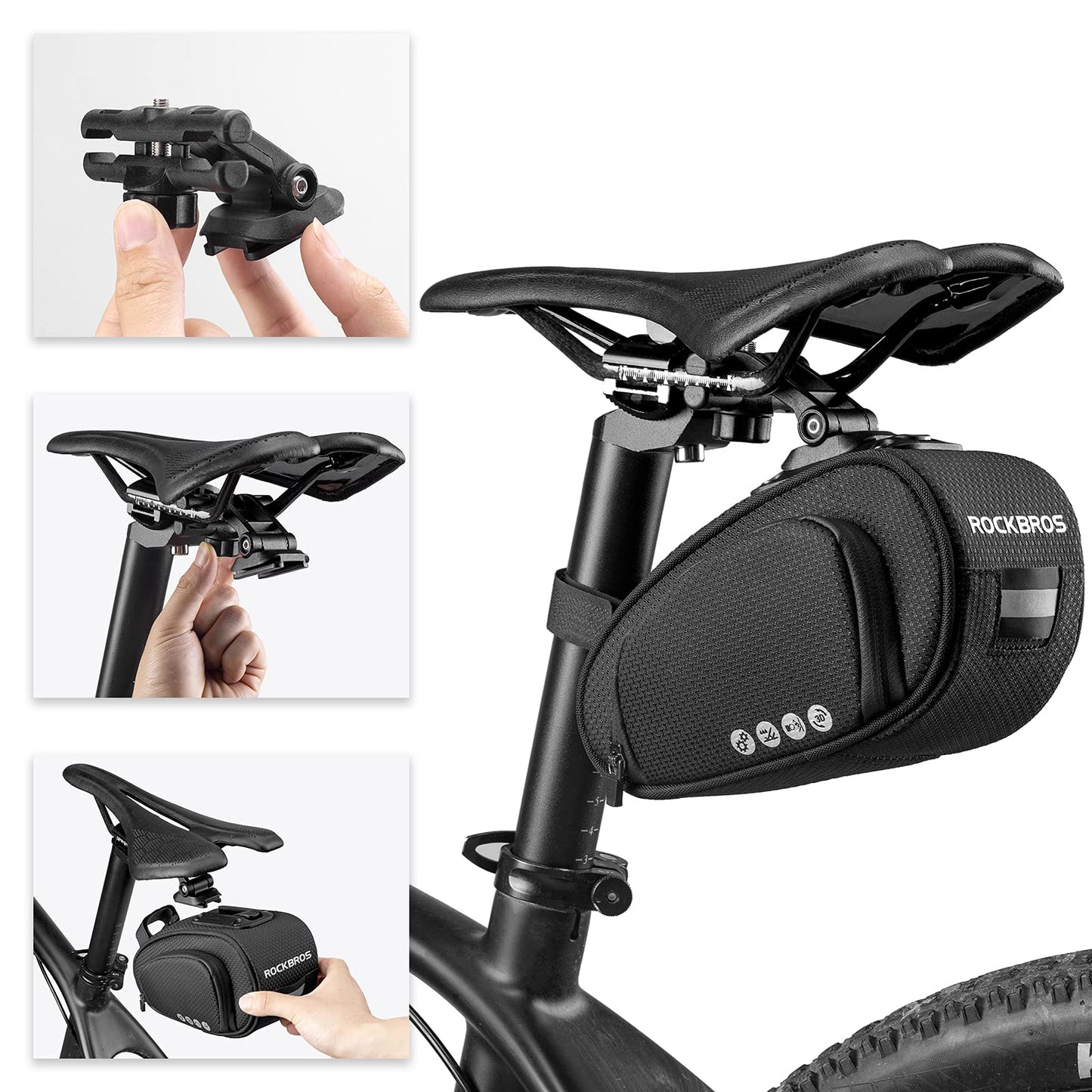 ROCKBROS Bike Saddle Bag Bike Bag Under Seat Bag Bicycle Seat Pack Pouch for Cycling Adjustable Mounting