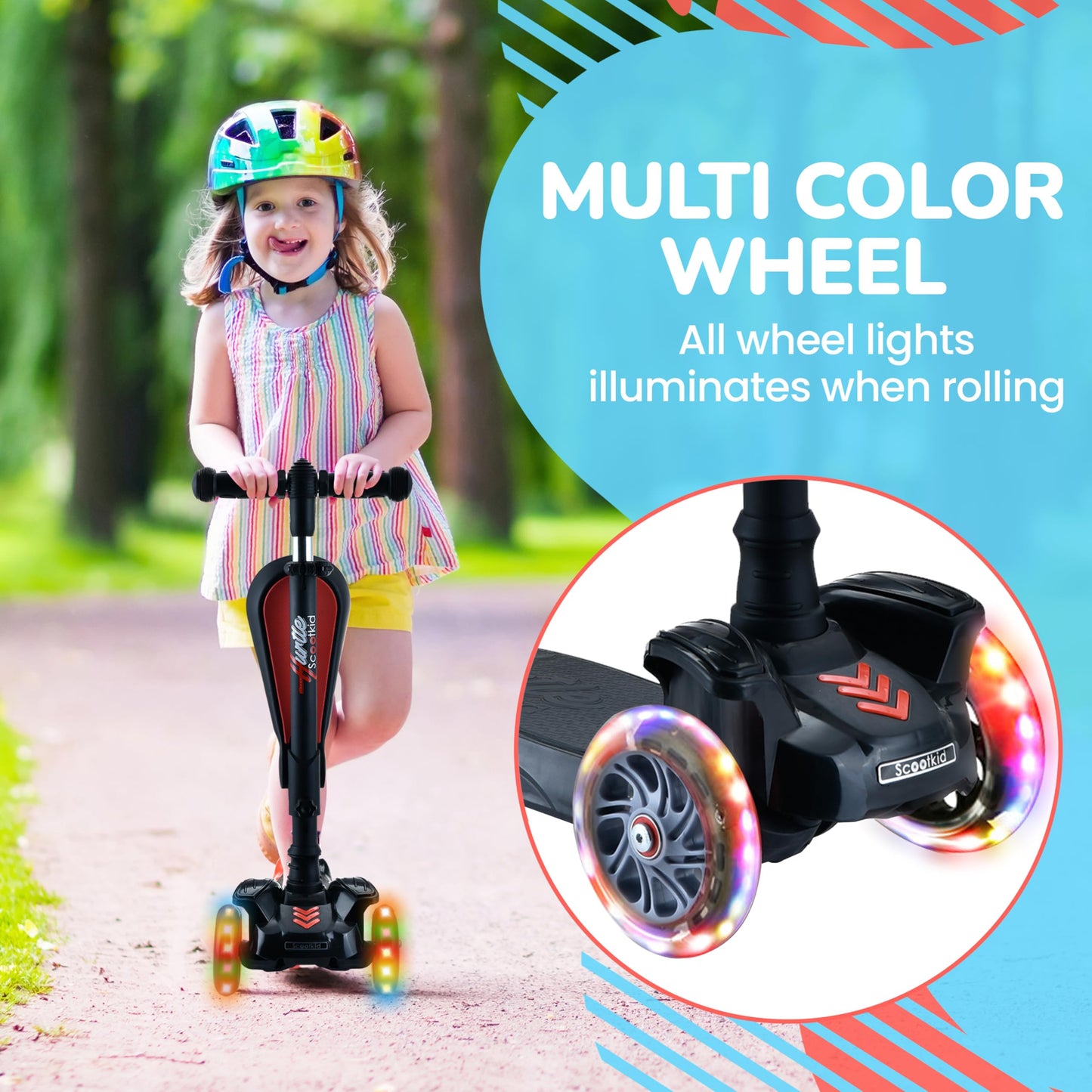 Hurtle 3 Wheeled Scooter for Kids - 2-in-1 Sit/Stand Child Toddlers Toy Kick Scooters with Flip-out Seat, Adjustable Height, Wide Deck, Flashing Wheel Lights, For Boys/Girls 1 Year Old+
