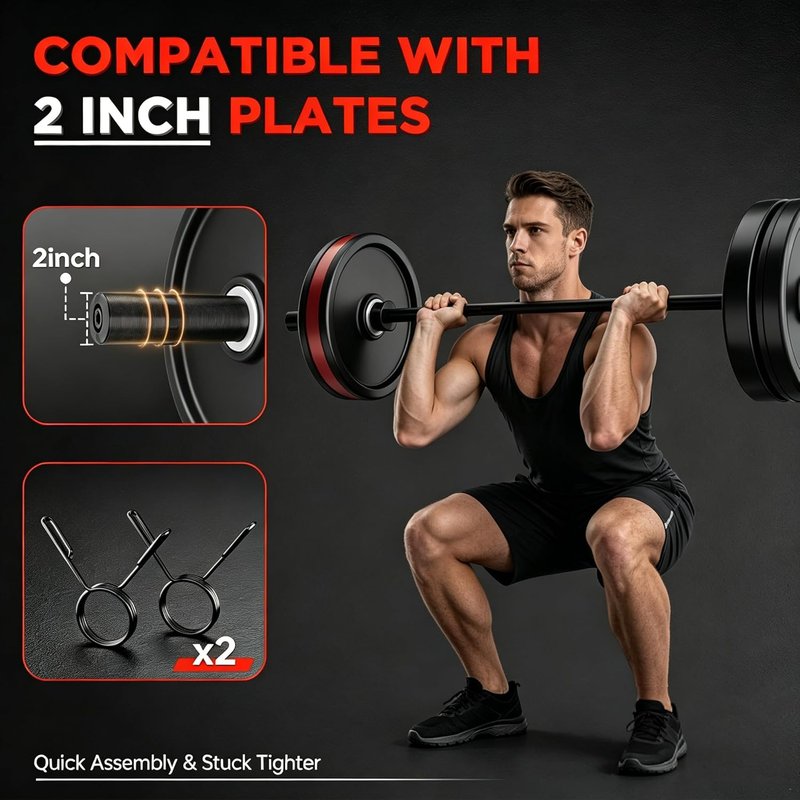 Olympic Barbell Bar - 57"/47" Strength Training Bar for Weight Lifting | 700lb Capacity, E-Coat Finish (Black)