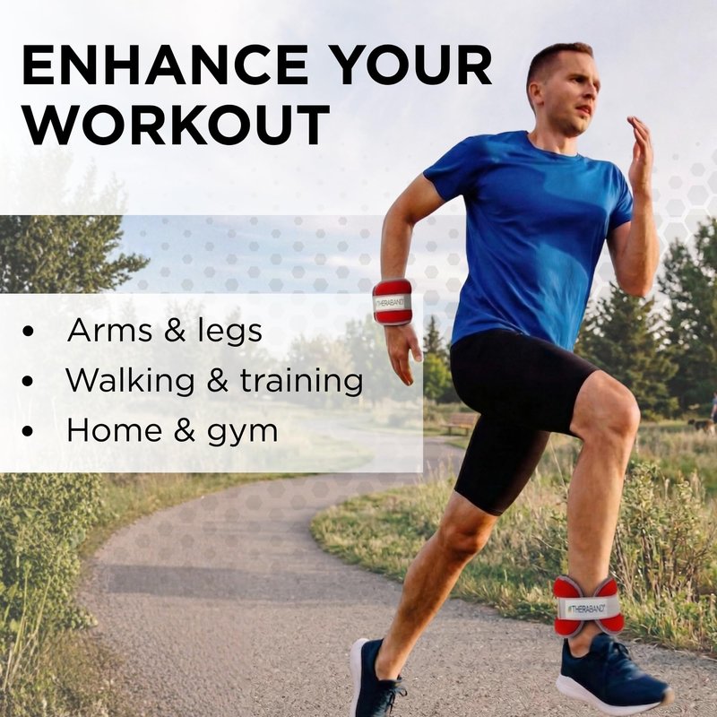 THERABAND Ankle Weights, Comfort Fit Wrist & Ankle Cuff Weight Set, Adjustable Walking Weights for Cardio, Home Workout, Ankle Strengthening & Physical Therapy, Red, 1 lb. Each, Set of 2, 2 Pounds