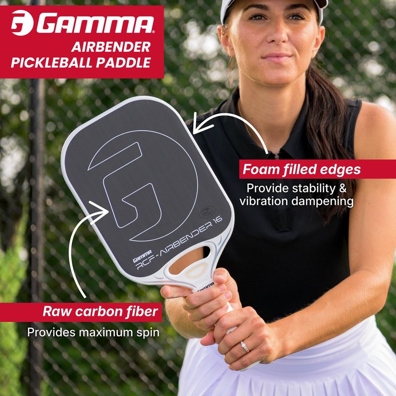 Gamma Airbender Carbon Fiber Pickleball Paddle with Customizable Handle Weight System and Aerodynamic Open Throat with Shock Absorbing Gel Insert 10 MM