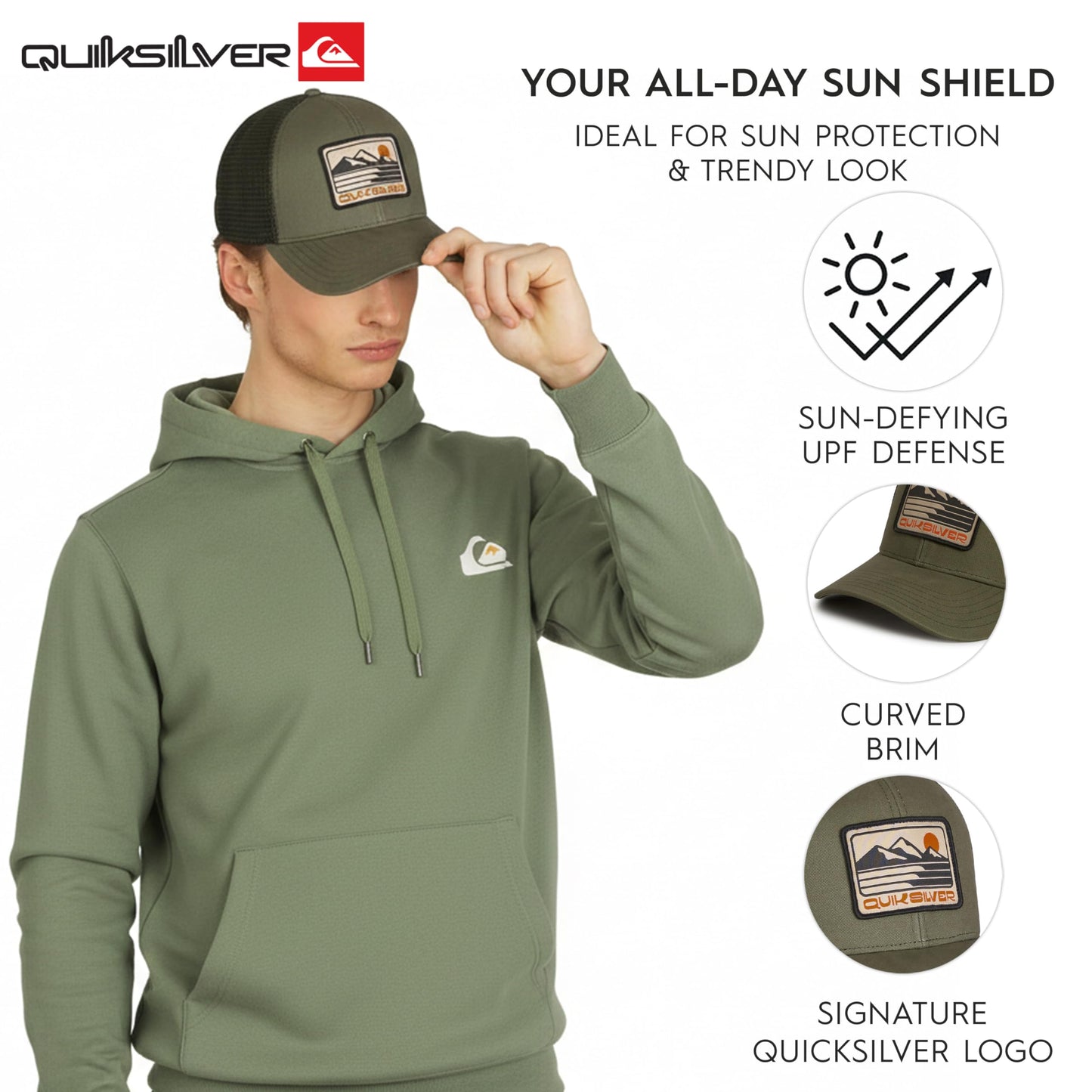 Quiksilver Men's Premium Cotton Adjustable Snap Back Logo Baseball Cap, Sage, One Size