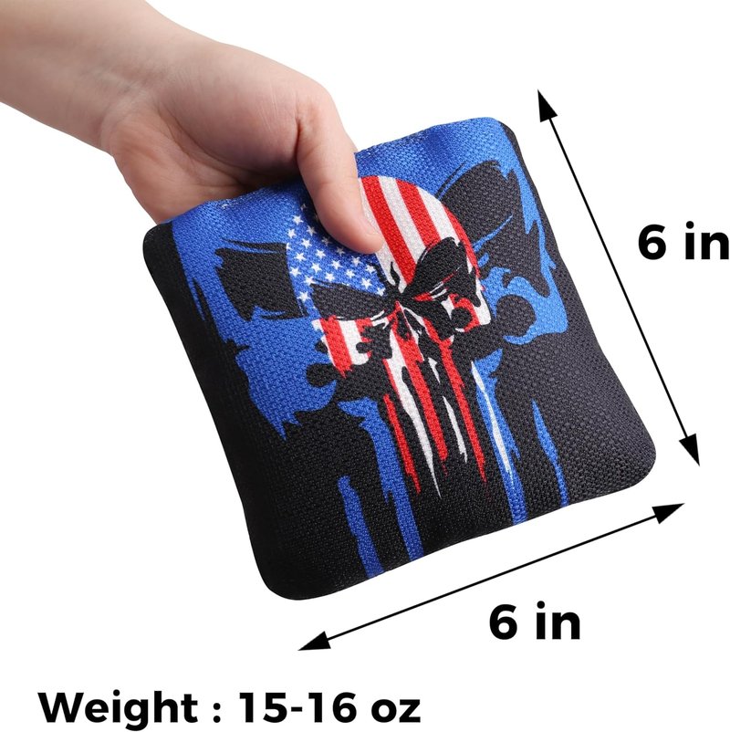 Professional Cornhole Bags Set of 8 - Regulation 6”x6”, Dual-Sided Slick & Stick | Quad-Stitched Durability