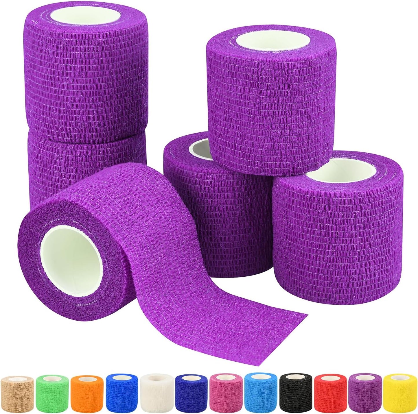 Self-Adhesive Bandage Wraps - 6 Pack | 2 Inch, 5 Yard, 12 Color Options for Sports & Swelling Relief