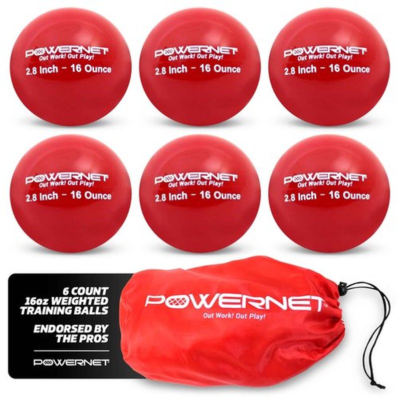 PowerNet Weighted Baseballs for Hitting Training, Baseball Training Equipment for Throwing & Batting, Build Muscle & Strength, 6 Balls 2.8" (16 Oz - Red)